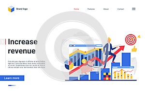 Increase revenue, investment concept landing page, businessman with piggy money bank