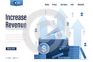 Increase revenue landing page template. Wallet full of money. High interest rate