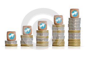 Increase revenues concept with coins ladder and arrows