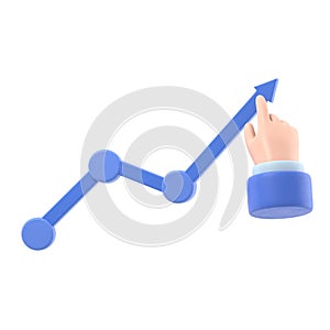 Increase sales. Diagram up. Businessman raises hand financial chart. 3d illustration flat design. Improve profit.