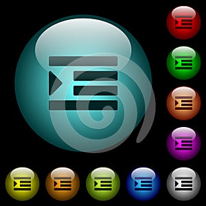 Increase text indentation icons in color illuminated glass buttons