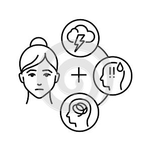 Increased feeling of anxiety black line icon. Emotion that causes increased alertness, fear, and physical signs, such as a rapid