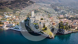 Incredible aerial view of the Medieval Castle of Malcesine