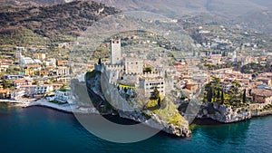 Incredible aerial view of the Medieval Castle of Malcesine