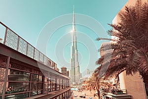 Incredible architecture of the tallest skyscraper in the world - the main attraction of Dubai - Burj Khalifa. Travel in Arab