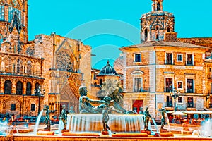 Valencia Fountain Rio Turia on Square of the Virgin Saint Mary photo