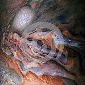The incredible beauty of Jupiter`s atmosphere. Jovian Close Encounter. Jupiter`s surface. Elements of image furnished by photo