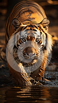 Incredible Bengal tiger blends harmoniously with the awe inspiring beauty of nature