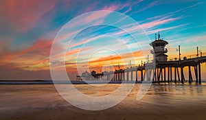 Sunset by the Huntington Beach Pier in California