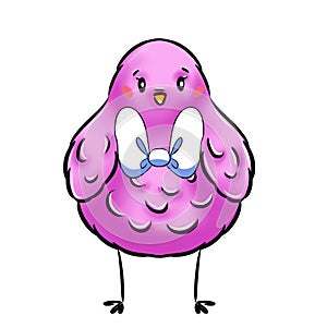 Incredible digital illustration of Easter symbol nice pink Easter chick with cute white bow isolated on white background