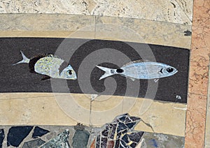 Incredible fish around the outside of a beautiful mosaic in Manarola, northern Italy.