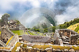 Incredible Inca House in Ancient city of Machu Picchu , Peru. South America
