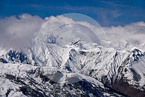 Incredible landscape view of the Alps at the Meribel ski area in France.