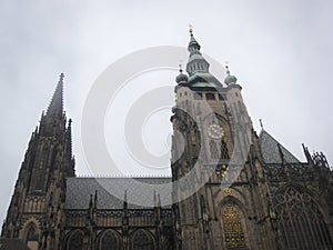 Incredible landscapes of Prague. Medieval Gothic cathedral of St. Vitus in Prague, the capital of the Czech Republic