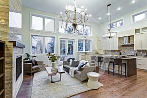 Incredible light and airy living room with high ceiling in a new construction home.