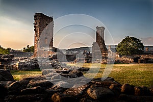 Incredible moody and artistic view of the Penrith Castle ruins at sunset in Cumbria, England