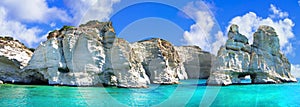 Impressive rocks and turquoise sea,Kleftiko,milos island,Greece photo