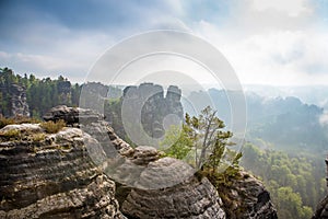 Incredible scenery wizz cliff near Rathen, Germany, Europe Sach