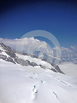 Incredible snow covered mountain scenery on top of the mount Jungfrau in Switzerland 5.6.2015