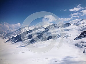 Incredible snow covered mountain scenery on top of the mount Jungfrau in Switzerland 5.6.2015