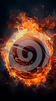 Incredible speed, Basketball with flames, on its way to the basket