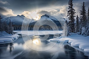 Incredible stunning scenery of Jasper National Park in winter