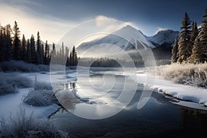 Incredible stunning scenery of Jasper National Park in winter