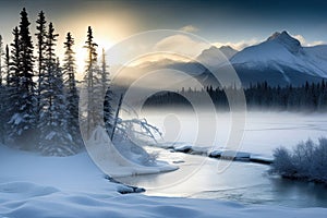 Incredible stunning scenery of Jasper National Park in winter