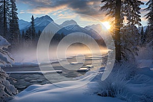 Incredible stunning scenery of Jasper National Park in winter