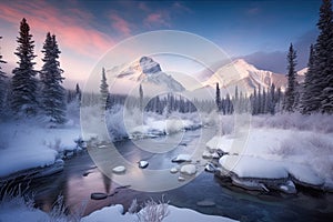 Incredible stunning scenery of Jasper National Park in winter