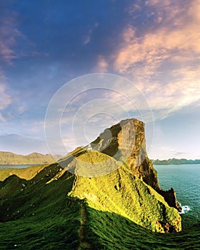 Incredible sunset landscape with Kallur lighthouse