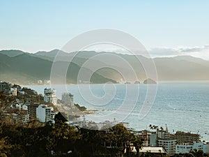 Incredible view looking south towards Conchas Chinas Beach from el mirador at Hill of the Cross Viewpoint in Puerto Vallarta,