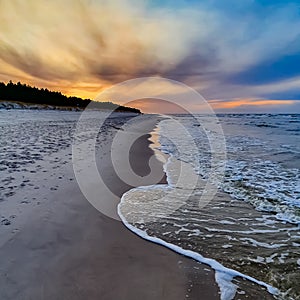 Incredibly colorful sunset at the Polish seaside