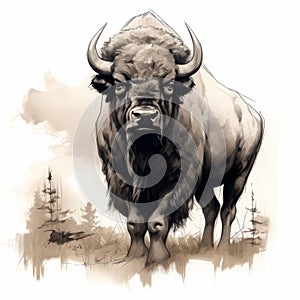 Incredibly Large Bison Sketch - Digital Painting With Prairiecore Vibes