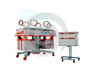 Incubator for children 3d render on white background no shadow
