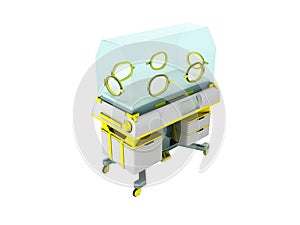 Incubator for premature babies yellow 3d render on white background no shadow