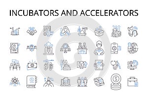Incubators and Accelerators line icons collection. Startup labs, Venture studios, Innovation centers, Seed funders photo