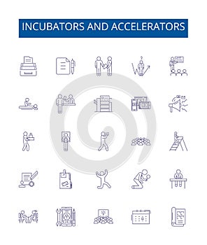 Incubators and accelerators line icons signs set. Design collection of Incubators, Accelerators, Startups, Investment photo