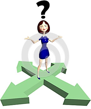 Indecision cartoon woman question arrows