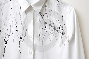 Indelible Pen and stain of black ink on white shirt. Generate AI photo