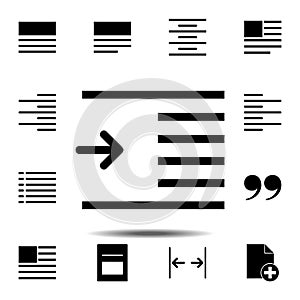 indent, text icon. Simple glyph, flat vector of Text editor set icons for UI and UX, website or mobile application