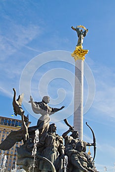 The Independence Column and the Monument of Founders of Kiev photo