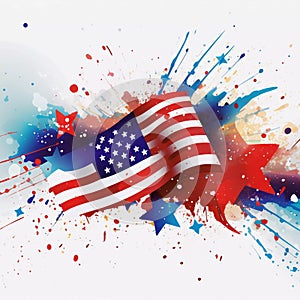 Independence Day 4th July abstract paint splatter image of the star spangled banner.