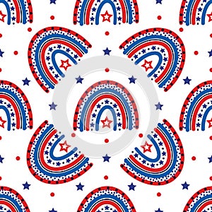 Independence Day of America seamless vector pattern. USA flag rainbow, stars, polka dots. Liberty symbol, 4th of July