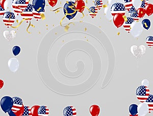 Independence Day background with american flags, balloons, uncle