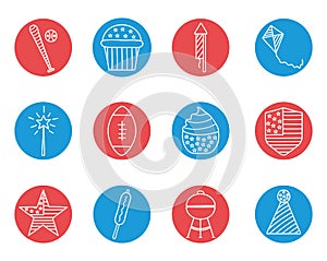 Independence day block style icon set vector design