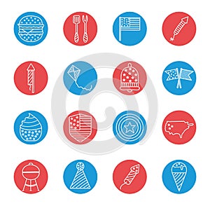 Independence day block style icon set vector design