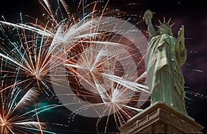 Independence Day celebration fireworks 4th of July on American Statue of Liberty