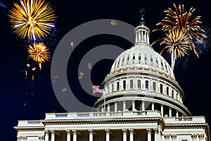 Independence Day fireworks celebrations over U.S. Capitol in Washington DC