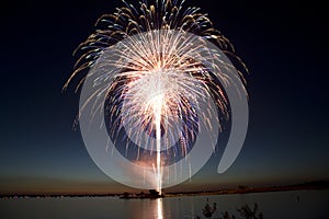 Independence day fireworks by the lake